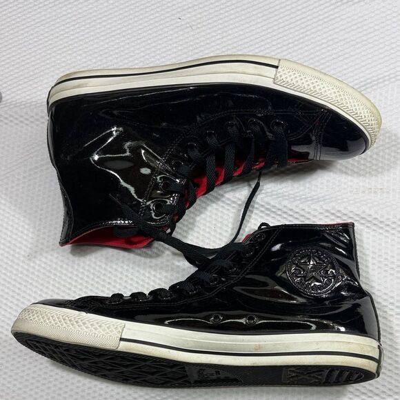 Converse Patent Leather Black and Red High-Top Sneakers Mens 10 Womens 12 Unisex main image 4